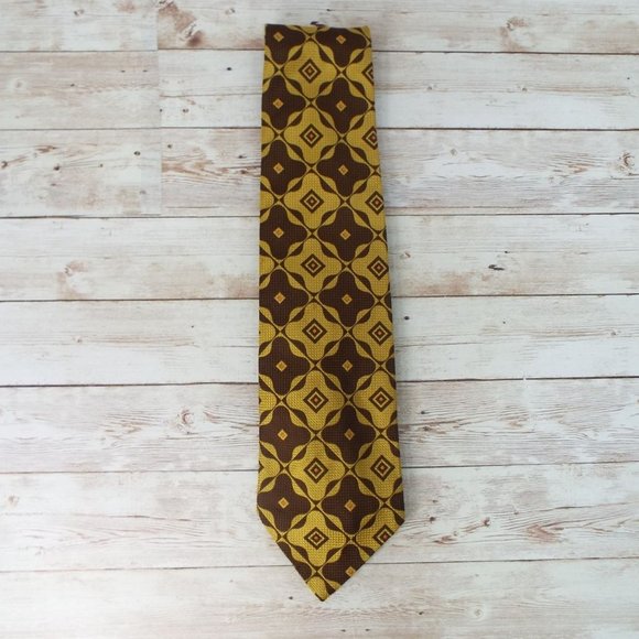 Vintage Forte Brown and Gold Geometric Floral Tie - Picture 2 of 8